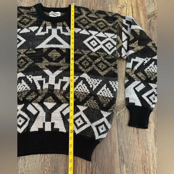 Vtg Expressions Knit Sweater Mens XL Black Gray Brown Abstract Grandpa Eclectic - Picture 5 of 8